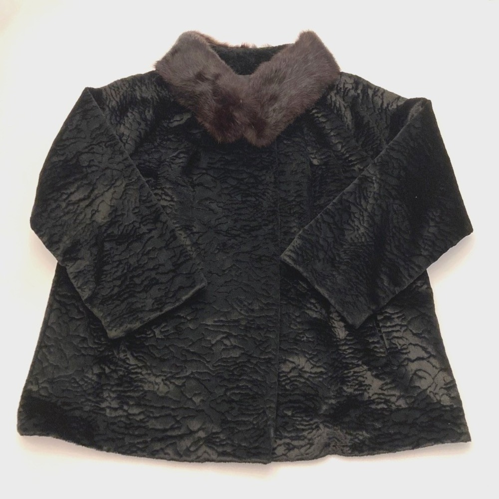 Evening Jacket 3/4 Sleeve Fur Collar Black Brown Homemade Womens‎ L